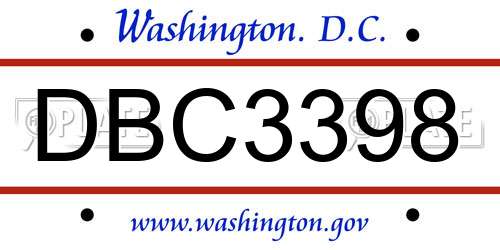 DBC3398 District Of Columbia License Plate