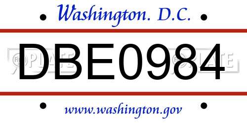 DBE0984 District Of Columbia License Plate