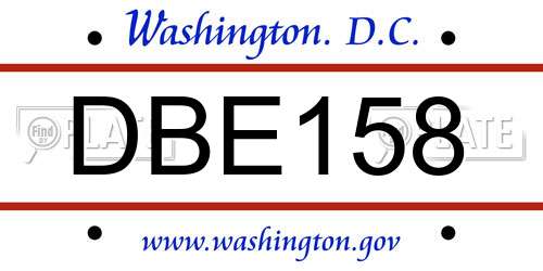 DBE158 District Of Columbia License Plate