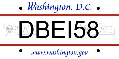 DBEI58 District Of Columbia License Plate