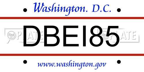 DBEI85 District Of Columbia License Plate