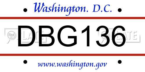 DBG136 District Of Columbia License Plate