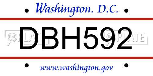 DBH592 District Of Columbia License Plate