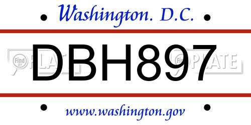 DBH897 District Of Columbia License Plate