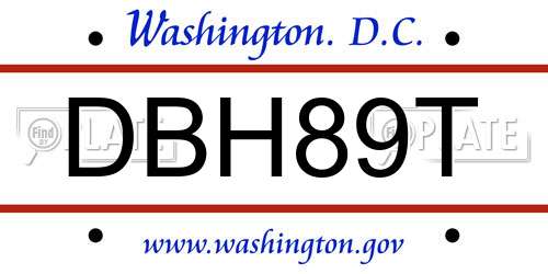 DBH89T District Of Columbia License Plate