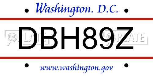 DBH89Z District Of Columbia License Plate