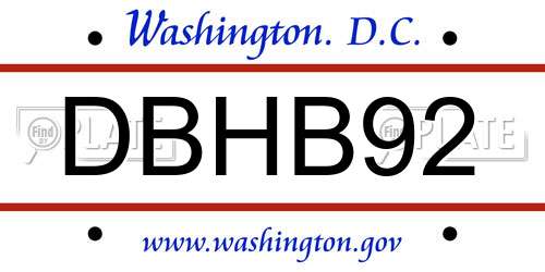 DBHB92 District Of Columbia License Plate