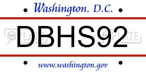 DBHS92 District Of Columbia License Plate