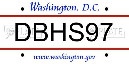 DBHS97 District Of Columbia License Plate