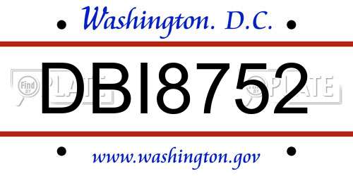 DBI8752 District Of Columbia License Plate