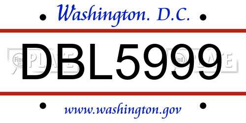 DBL5999 District Of Columbia License Plate