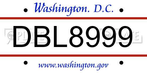 DBL8999 District Of Columbia License Plate