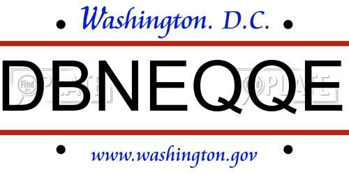 DBNEQQE District Of Columbia License Plate