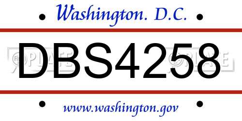 DBS4258 District Of Columbia License Plate