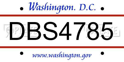 DBS4785 District Of Columbia License Plate