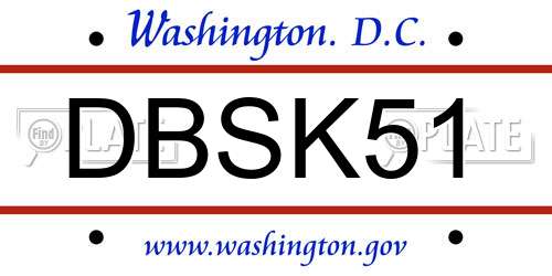 DBSK51 District Of Columbia License Plate
