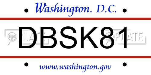 DBSK81 District Of Columbia License Plate