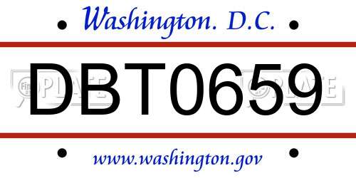 DBT0659 District Of Columbia License Plate