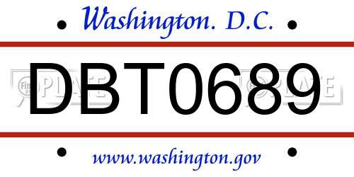 DBT0689 District Of Columbia License Plate