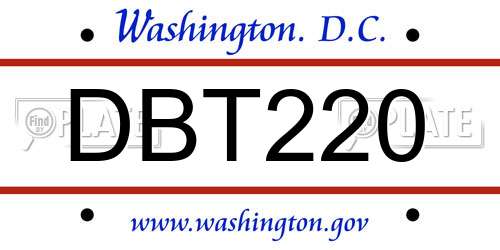 DBT220 District Of Columbia License Plate