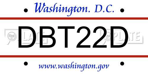 DBT22D District Of Columbia License Plate