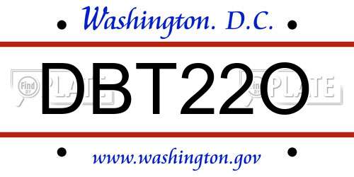 DBT22O District Of Columbia License Plate