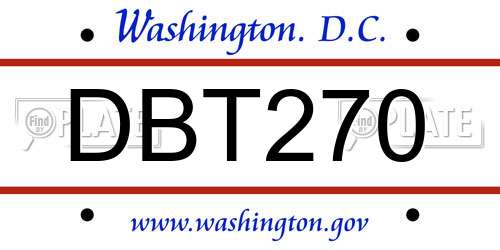 DBT270 District Of Columbia License Plate