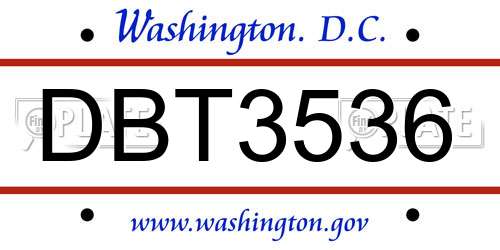 DBT3536 District Of Columbia License Plate
