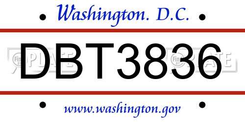 DBT3836 District Of Columbia License Plate