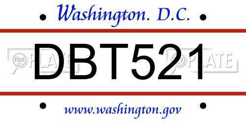 DBT521 District Of Columbia License Plate