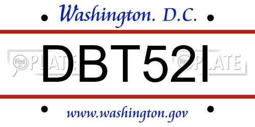 DBT52I District Of Columbia License Plate