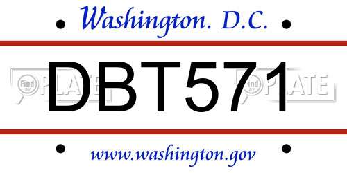 DBT571 District Of Columbia License Plate