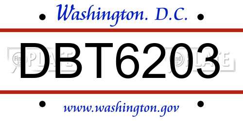 DBT6203 District Of Columbia License Plate