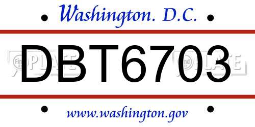 DBT6703 District Of Columbia License Plate