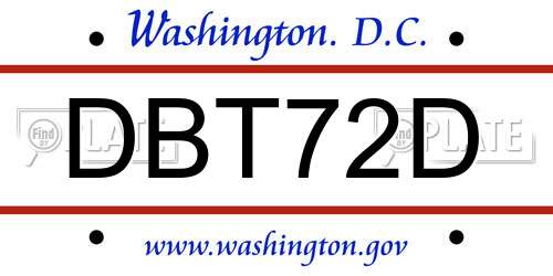 DBT72D District Of Columbia License Plate