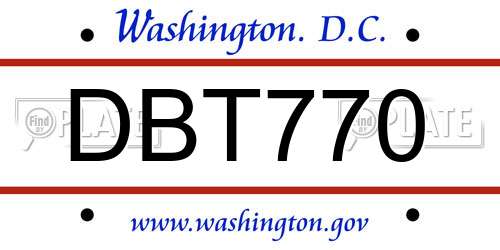 DBT770 District Of Columbia License Plate