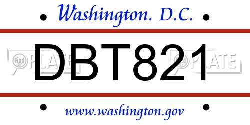 DBT821 District Of Columbia License Plate