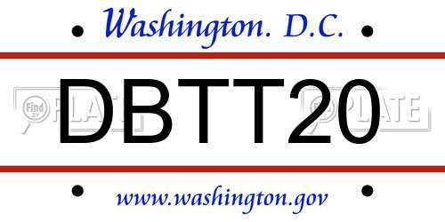 DBTT20 District Of Columbia License Plate