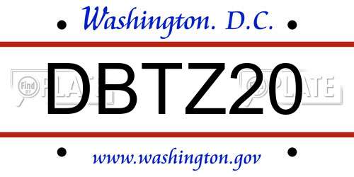 DBTZ20 District Of Columbia License Plate