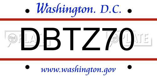 DBTZ70 District Of Columbia License Plate