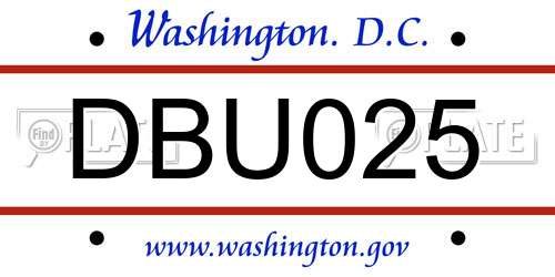 DBU025 District Of Columbia License Plate
