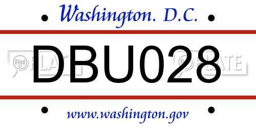 DBU028 District Of Columbia License Plate
