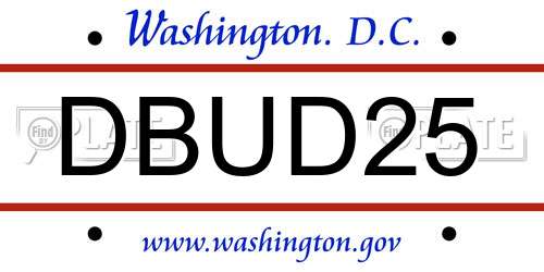 DBUD25 District Of Columbia License Plate