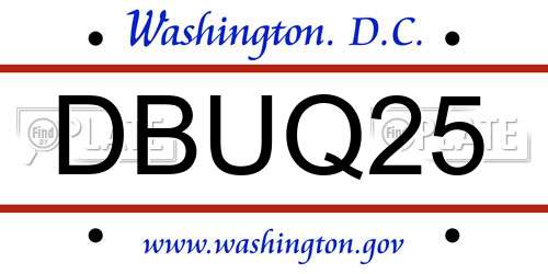 DBUQ25 District Of Columbia License Plate