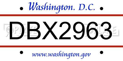 DBX2963 District Of Columbia License Plate