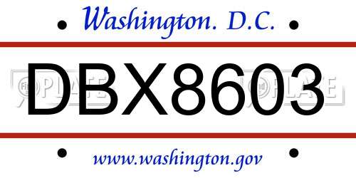 DBX8603 District Of Columbia License Plate