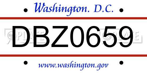 DBZ0659 District Of Columbia License Plate