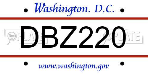 DBZ220 District Of Columbia License Plate