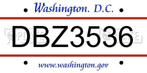 DBZ3536 District Of Columbia License Plate