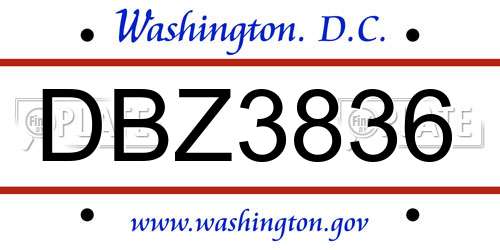 DBZ3836 District Of Columbia License Plate